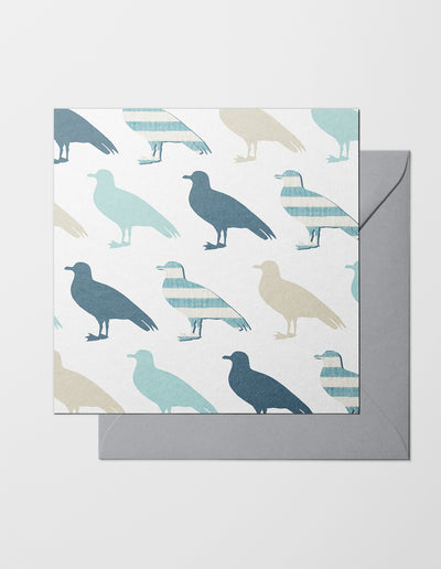 The Sea Shed, Greeting Card, Seagull Design, Sea gull repeat Pattern, Coastal card, Nautical Card, Made in the UK